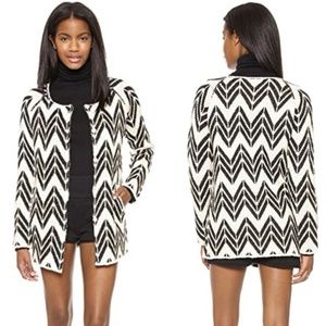 JOA Black & White Chevron snap-up oversized mohair Coatigan, size large